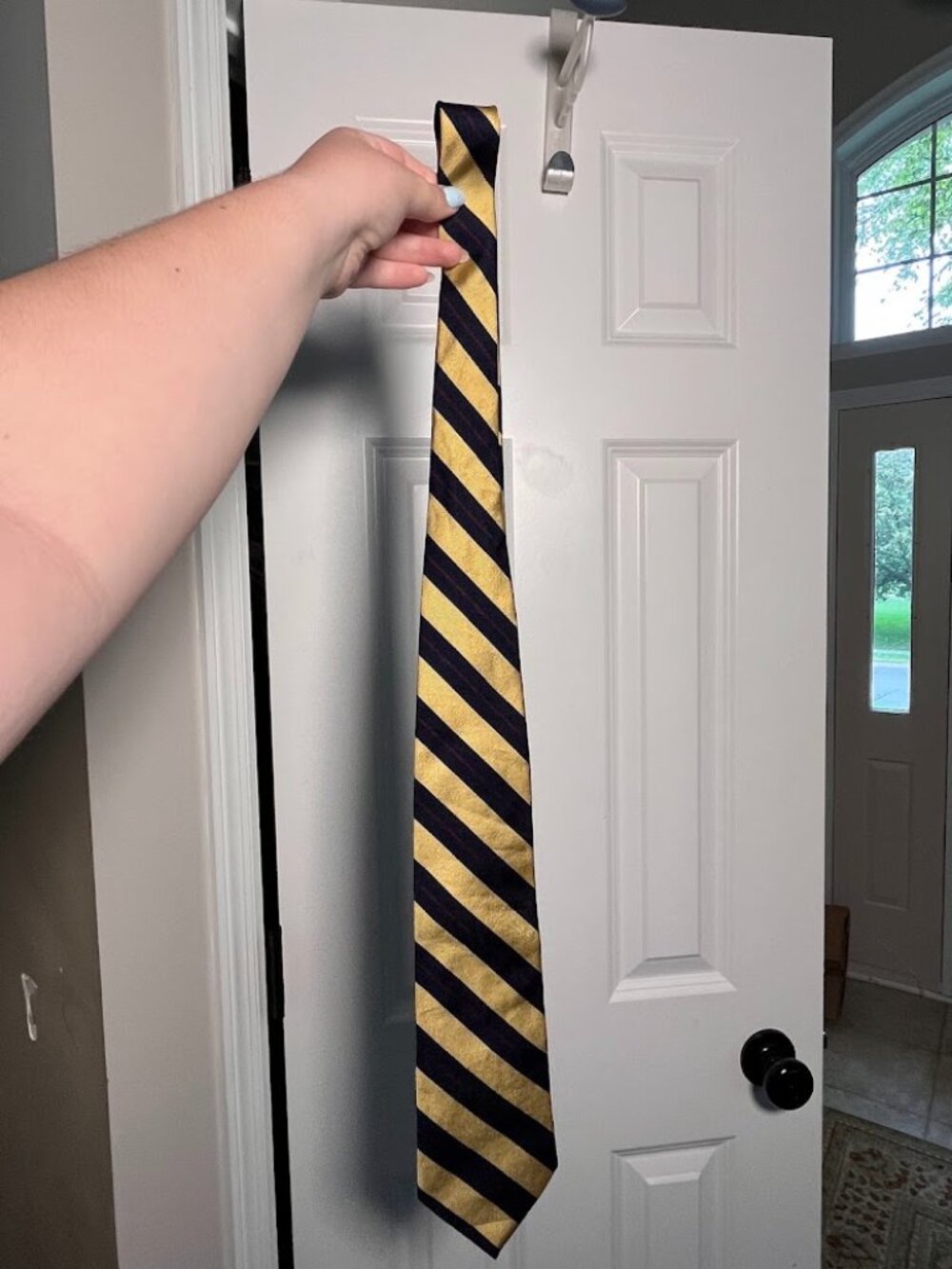 Vintage Bert Pulitzer Men's 100% Silk Striped Necktie Yellow Navy Red USA Made